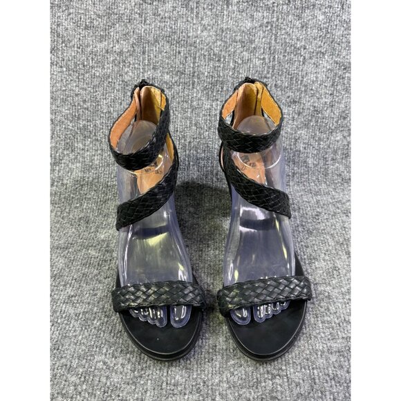 White Mountain Womens 9.5M black Sundown Leather Open Toe Casual Ankle Strap 2" - Picture 14 of 16